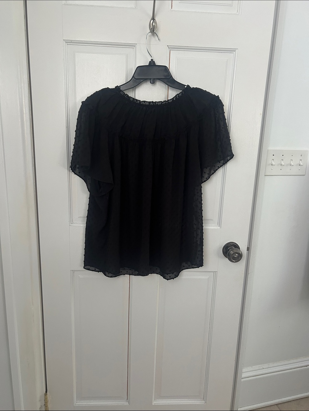 J. Crew Black Sheer Dot Flutter Sleeve Blouse